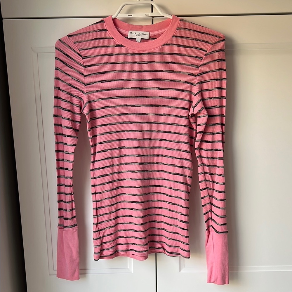 Michael Stars Pink and Black Striped Top